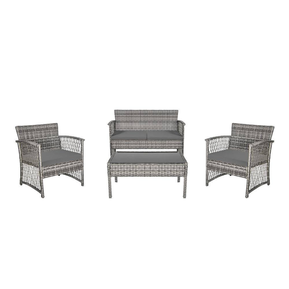 4-Piece Outdoor Patio Conversation Set, Gray/Gray