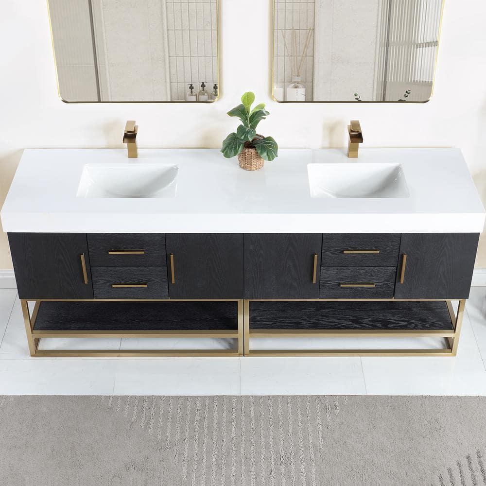 Altair Design Bianco 4-Drawer Composite Stone & Wood Vanity in Black Oak/White