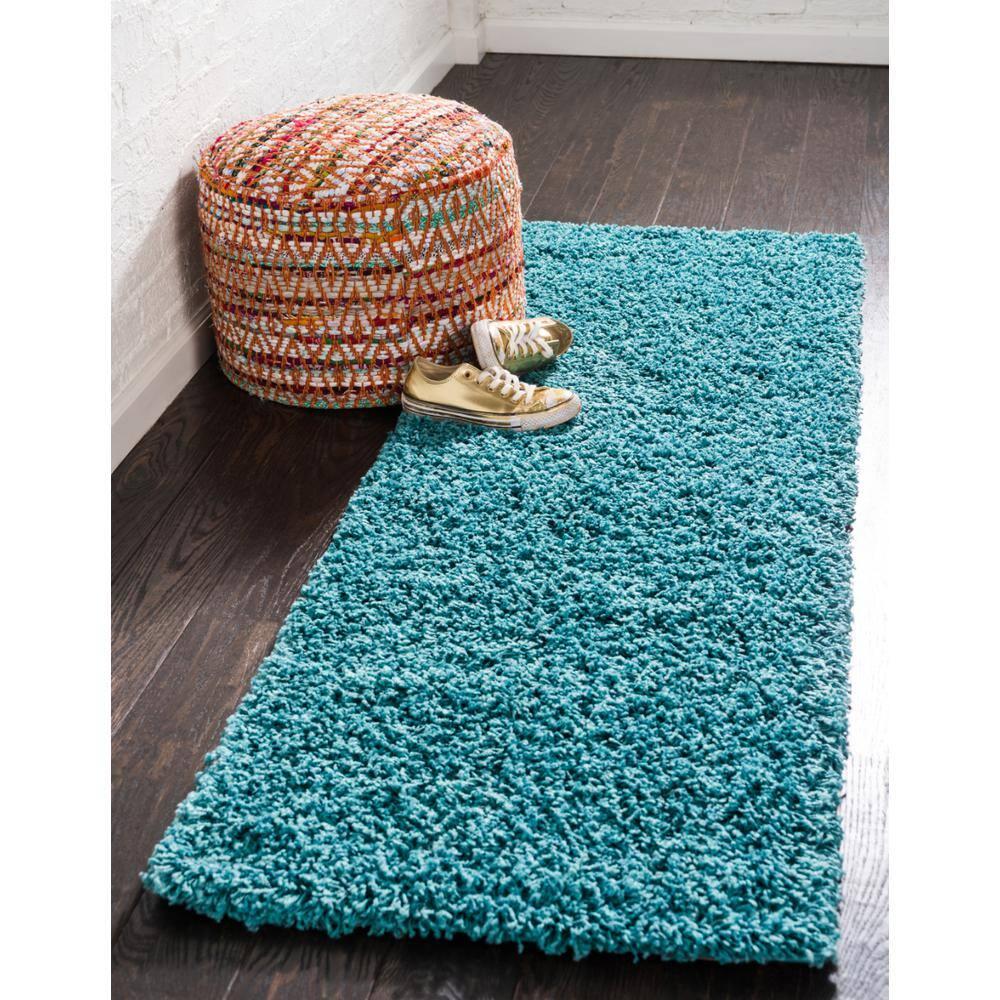 Unique Loom 2' 2 x 6' 7 Solid Shag Deep Aqua Blue Area Rug