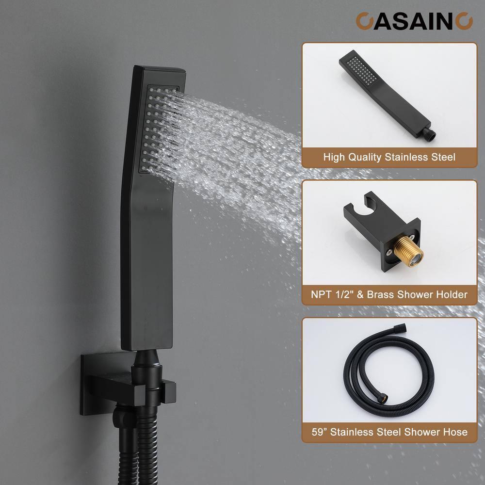 CASAINC CS6228-12MB Dual Shower Head Thermostatic Rainfall Shower System with Rough in-Valve and Shower Body Spray