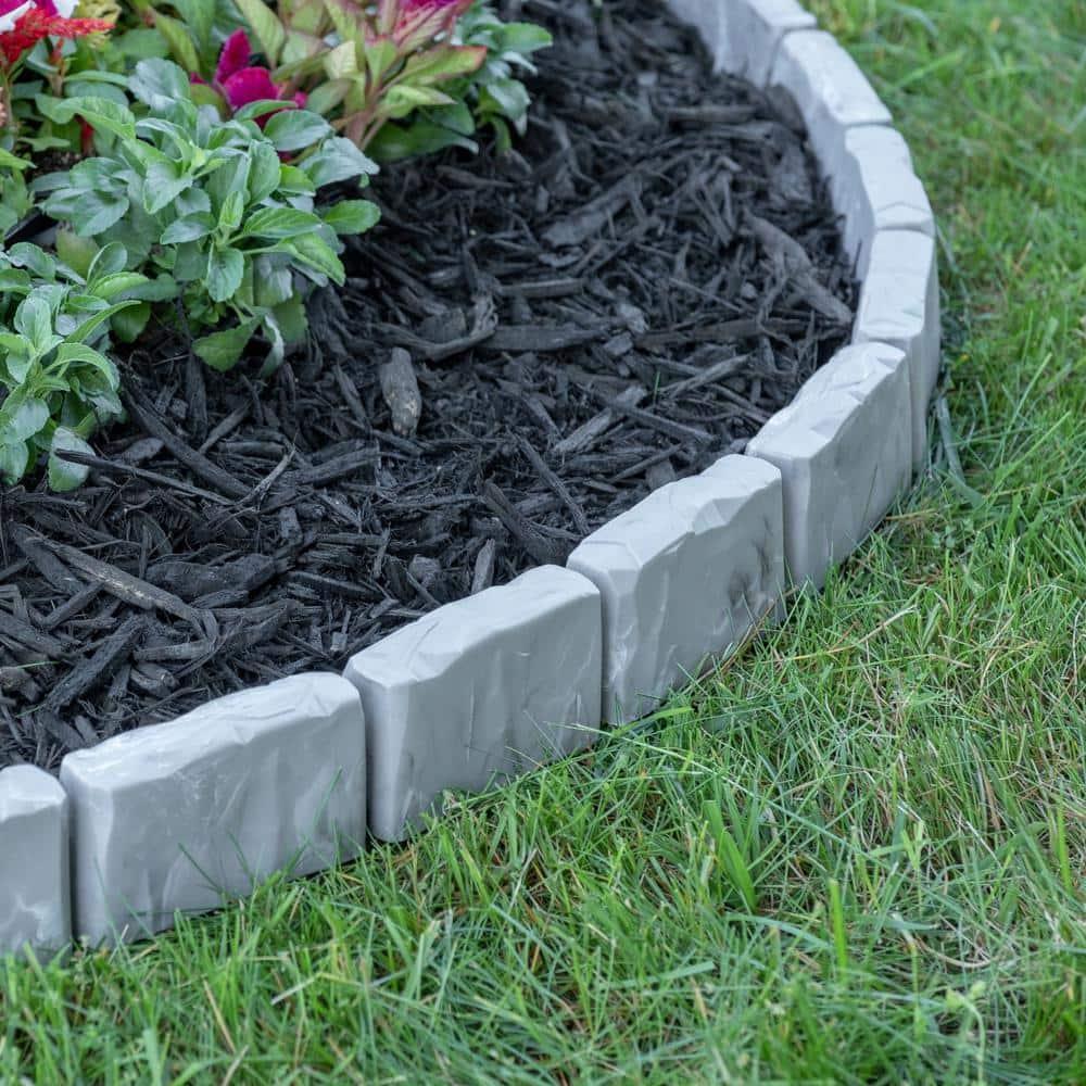 Slate Gray Faux Stone No-Dig Landscape Edging Kit with Anchoring Spikes