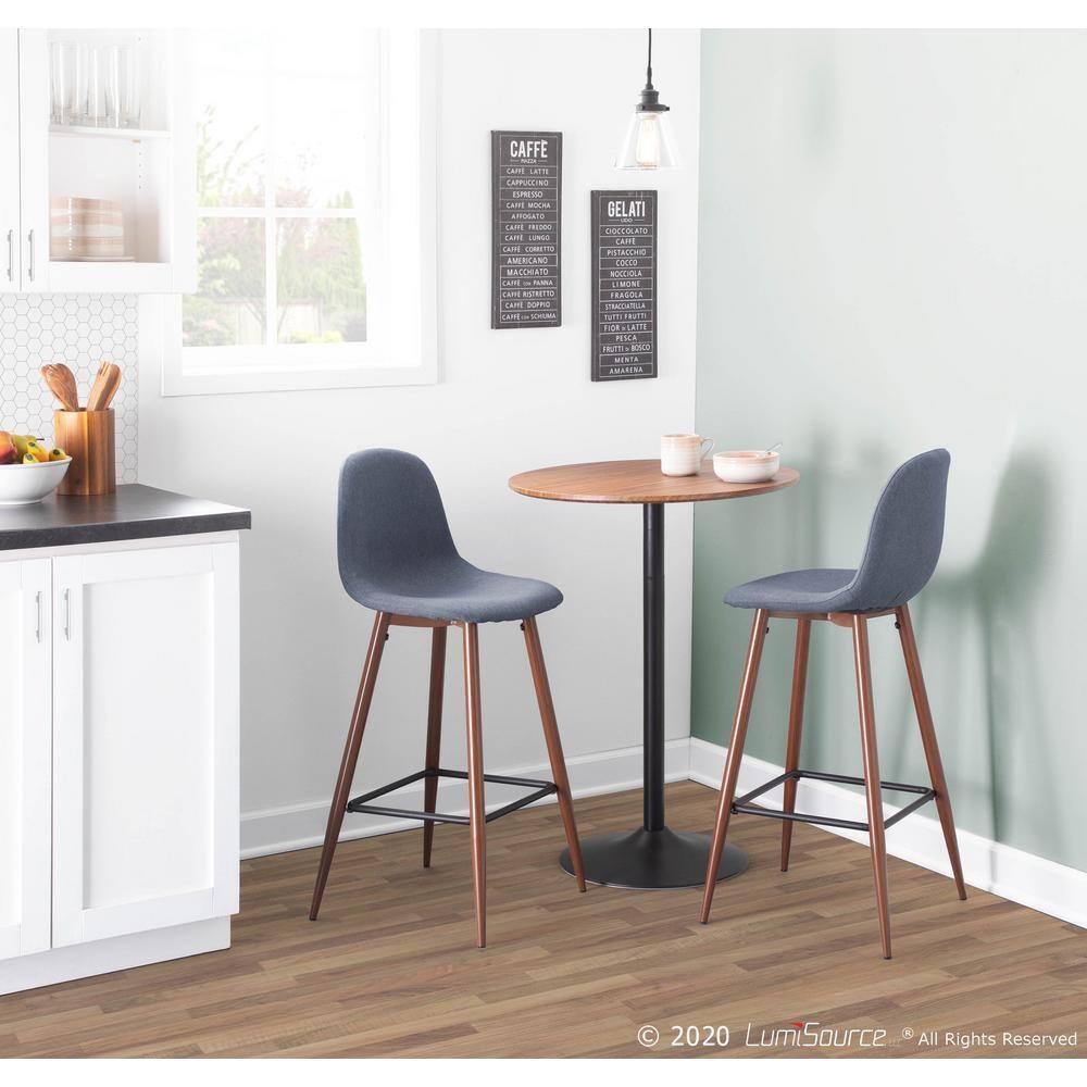 LumiSource Pebble Mid-Century Modern Bar Height Table Walnut/Black : Rustic Style, Round Top, Metal Pedestal Base