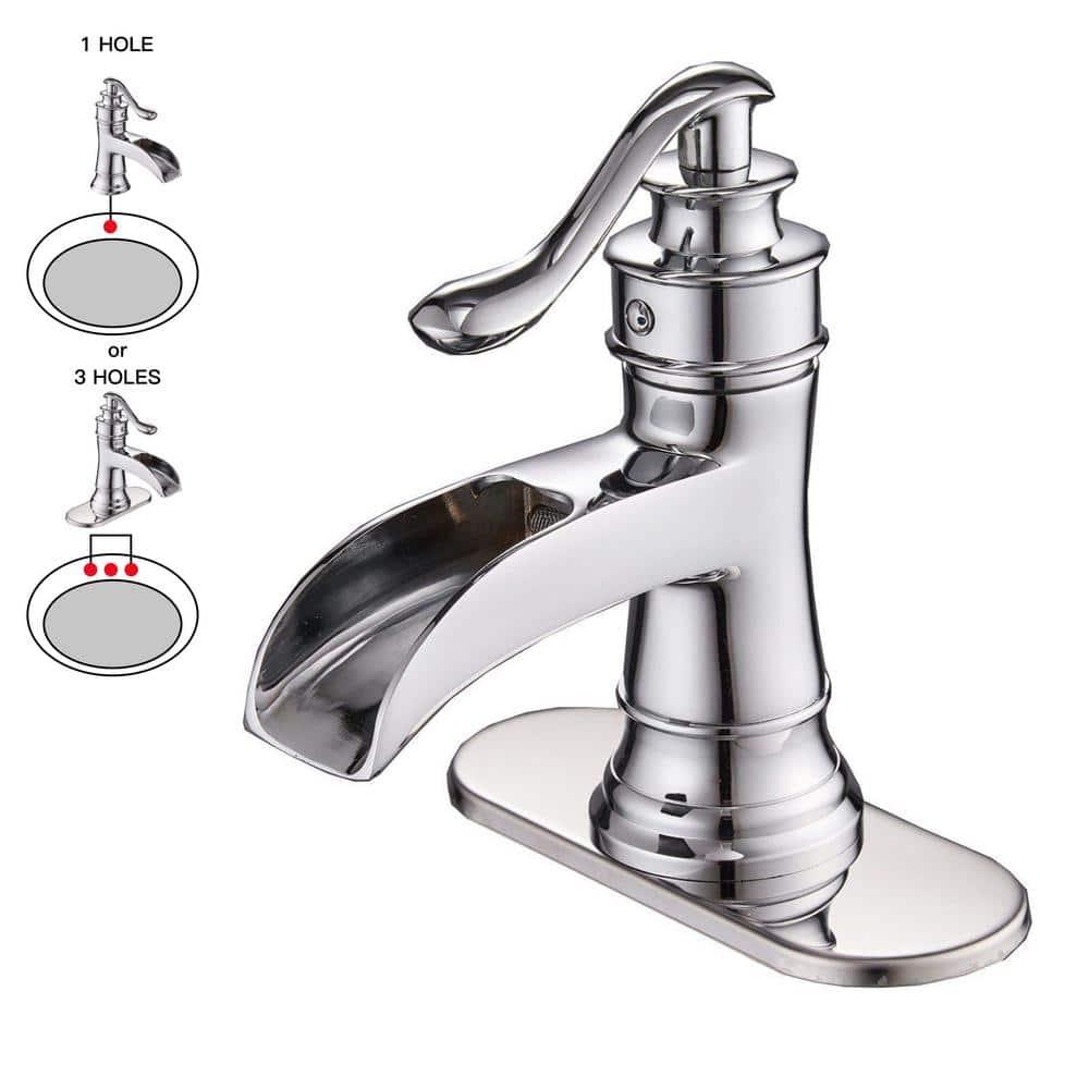 BWE Waterfall Single Hole Single-Handle Low-Arc Bathroom Faucet With Pop-up Drain Assembly