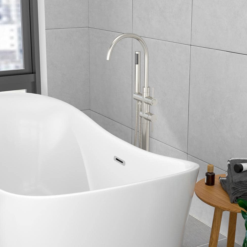 Double Handle Floor Mounted Freestanding Tub Filler With Handshower
