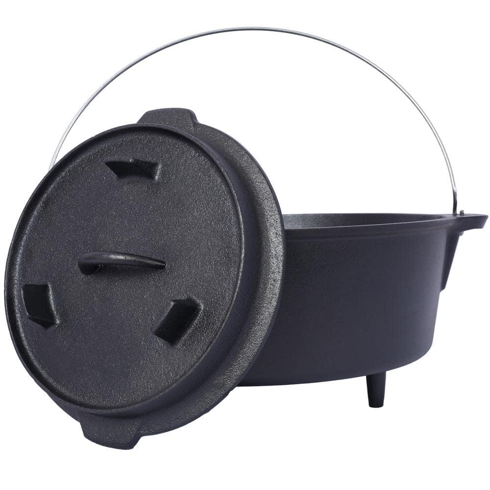 Tcbosik 12 Quart Cast Iron Dutch Oven with Lid & Lid Lifter for Indoor & Outdoor Cooking, Black