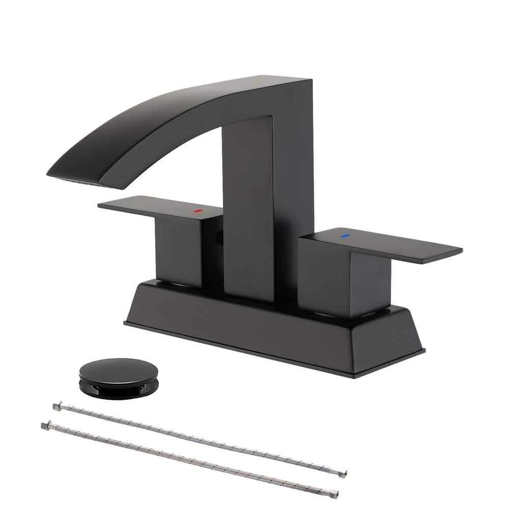 Matt Black Bathroom Sink Faucet 4 inch Bathroom Faucets for Sink 2-Handle Faucet with Pop-up Drain Vanity Faucet Modern