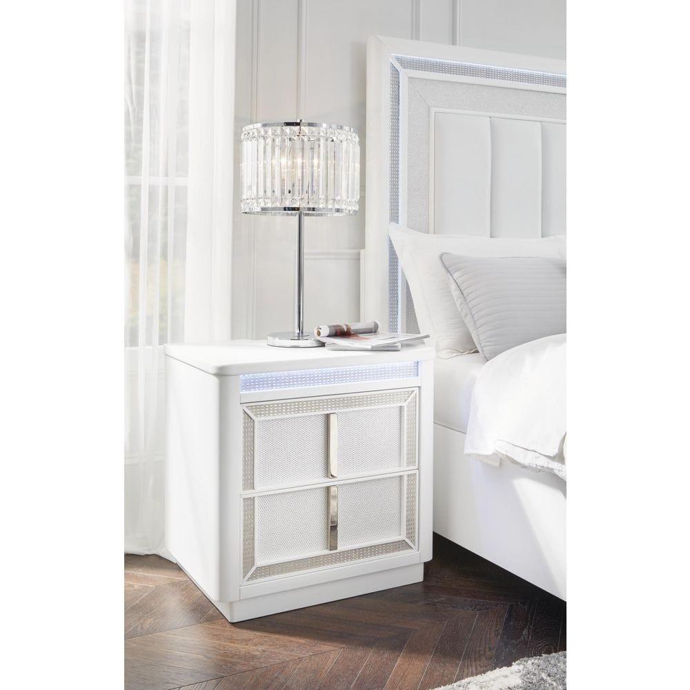 Signature Design by Ashley Chalanna Nightstand with LED Lighting and USB Charging, White