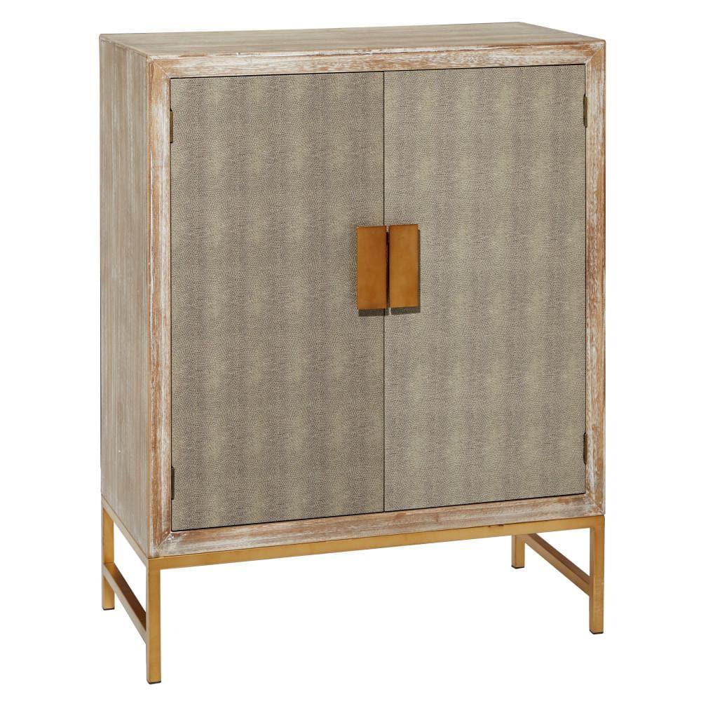 DecMode 32" x 40" Brown Wood Snakeskin Inspired 1 Shelf and 2 Doors Cabinet, 1-Piece