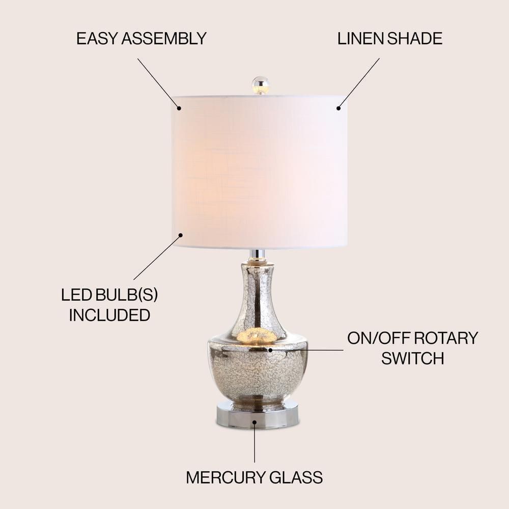 JONATHAN  Y Colette Mini Glass Transitional/Glam 20-in Silver LED Incandescent Rotary socket Table Lamp with Linen Shade
