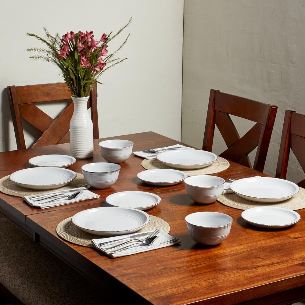 Tabletops Gallery 12 Piece White Farmhouse Dinnerware Set, Service for 4