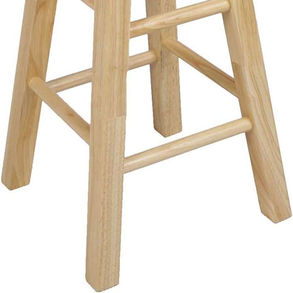 PJ Wood Round-Seat 24 Inch Tall Kitchen Counter Stools for Homes, Dining Spaces, and Bars with Backless Seats, 4 Square Legs, Natural, Set of 2