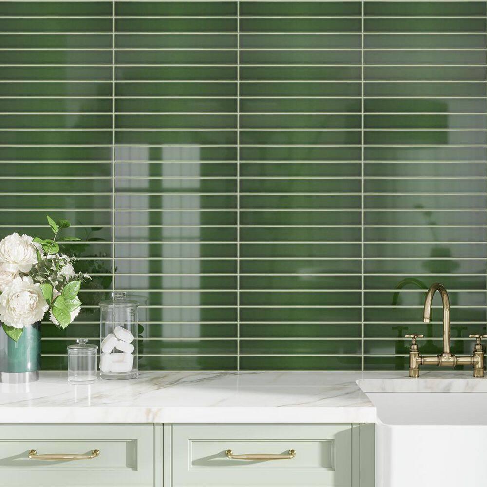 Horizonte 2 x 16 in. Glossy Forest Green Ceramic Subway Wall Tile (10.76 sq ft/case) - 50 Pack