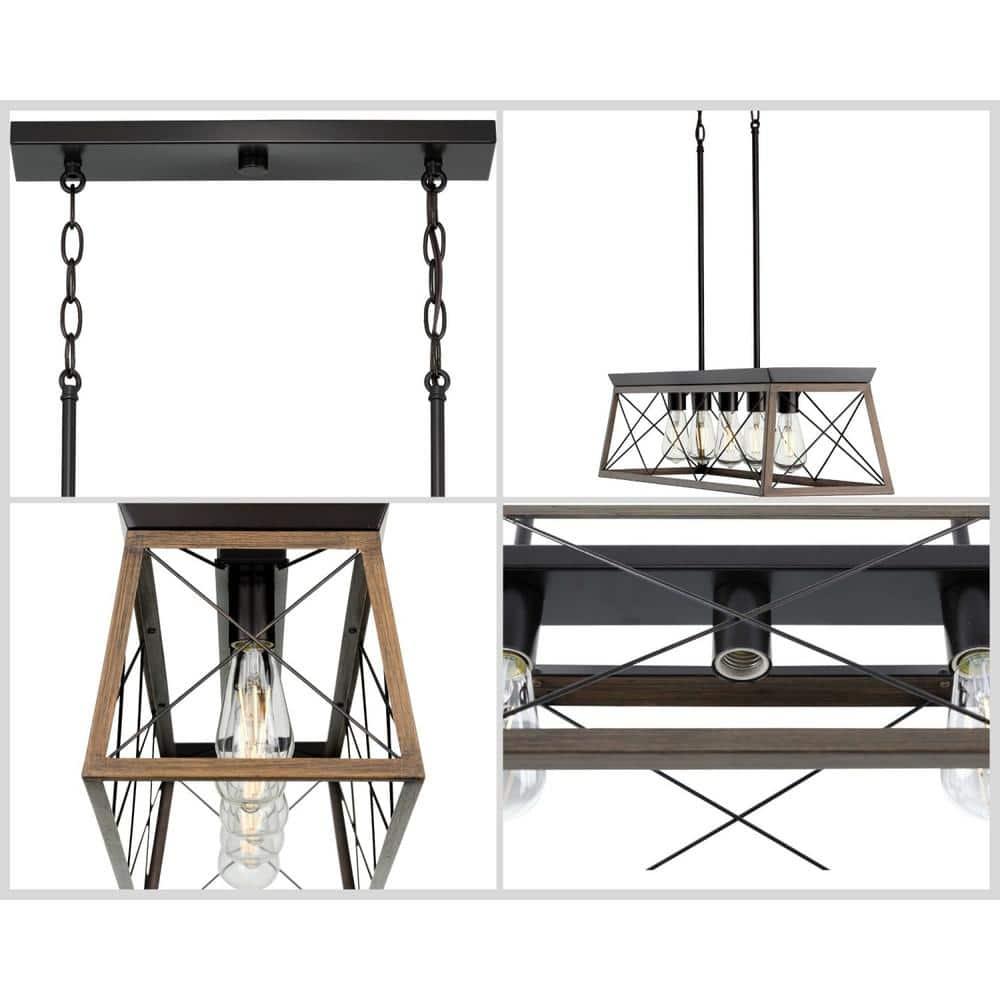 Progress Lighting Briarwood 5-Light Linear Chandelier, Antique Bronze, Faux-Painted Wood Enclosure