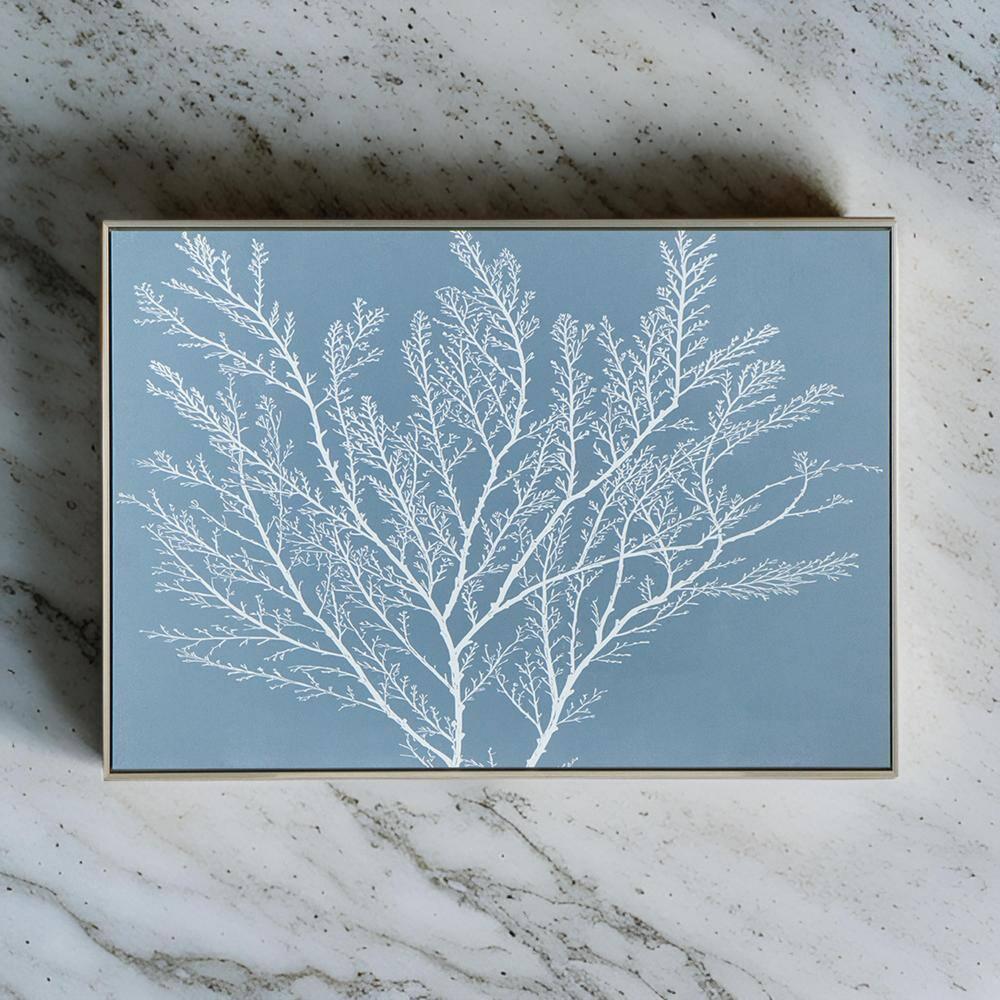 Benjara 28 x 39 Hanging Wall Art Decor, Rectangular White Tree Design, Blue Canvas