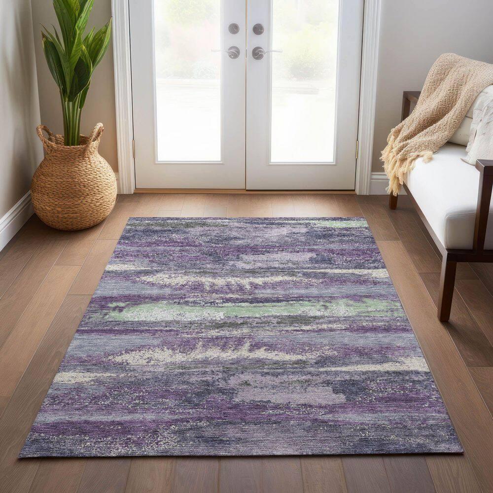 Purple Abstract 3' x 5' Machine Washable Indoor Outdoor Rug