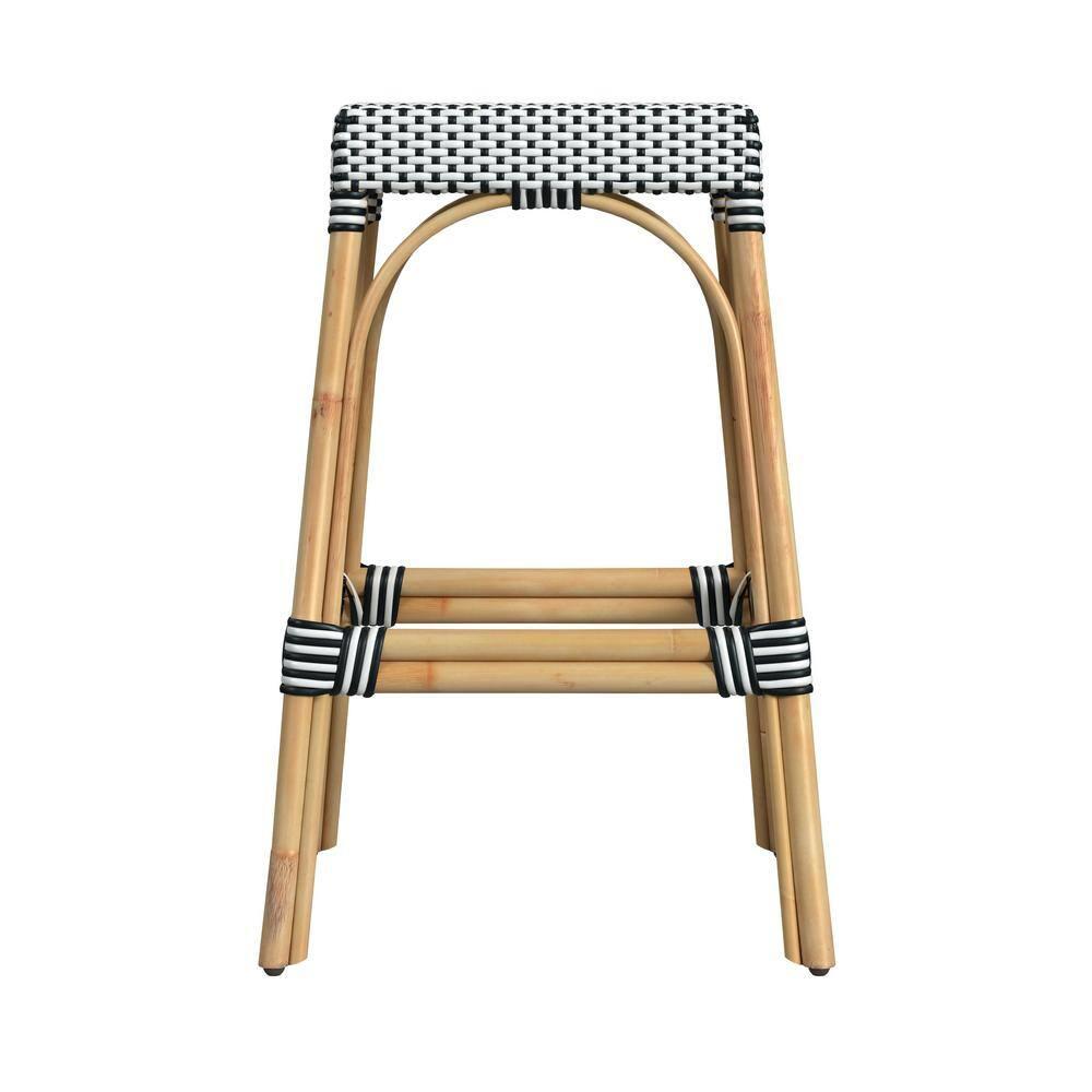 Butler Specialty Company Robias Rectangular Rattan 30" Bar Stool - White & Black