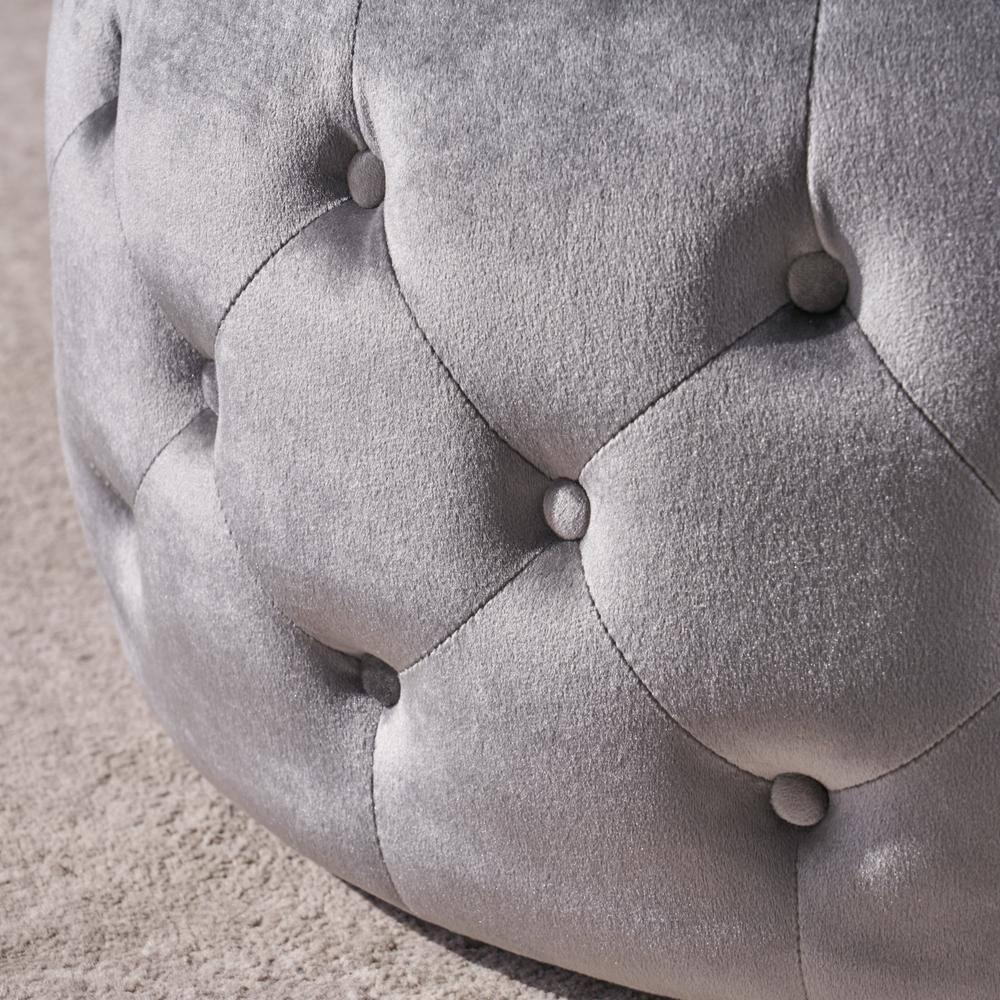 Noble House Merna Glam Velvet and Tempered Glass Ottoman Coffee Table, Smoke