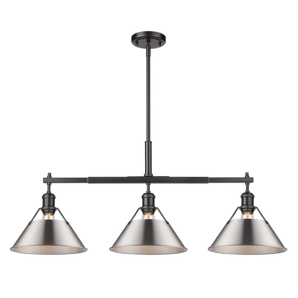 Matte Black and Brass 36" Transitional Island Pendant with Glass Shades