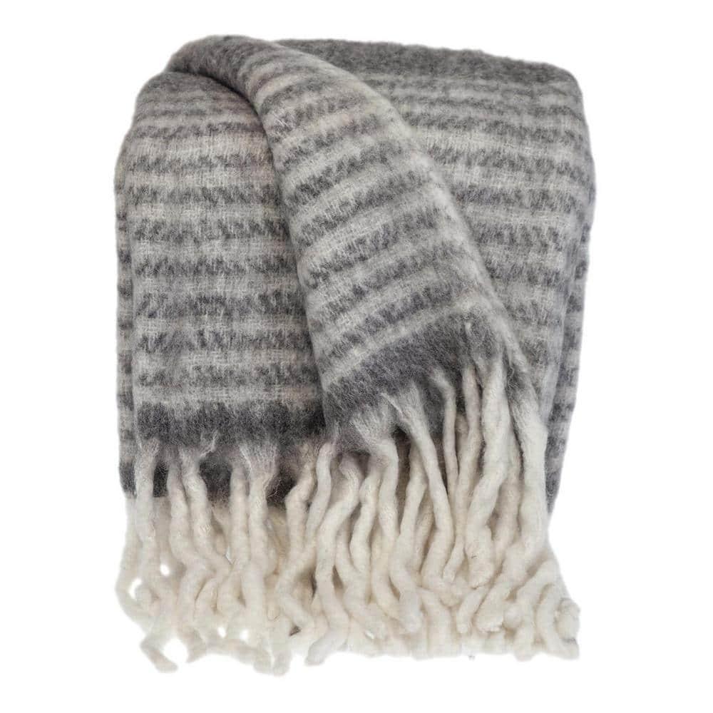 Parkland Collection THRE21681 Nagar Transitional Woven Handloom Throw Blanket, Gray & White