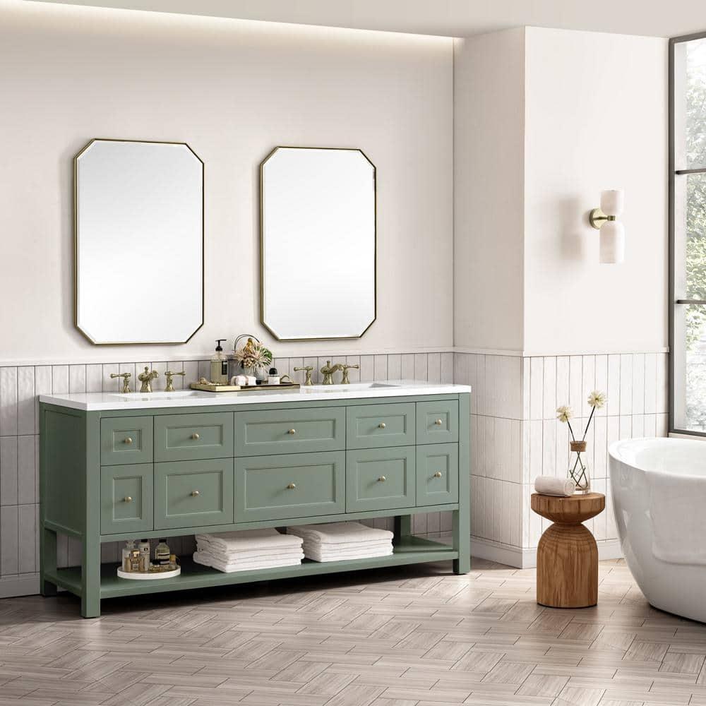 Breckenridge 72'' Smokey Celadon Double Vanity with Brass Knobs