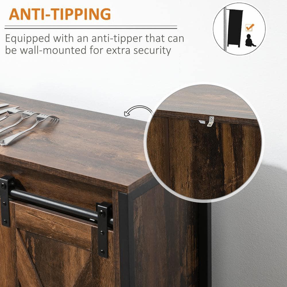 HOMCOM Industrial Sideboard, Buffet Cabinet with Sliding Barn Doors, Storage Cabinets and Adjustable Shelves for Living Room, Home Bar, Rustic Brown