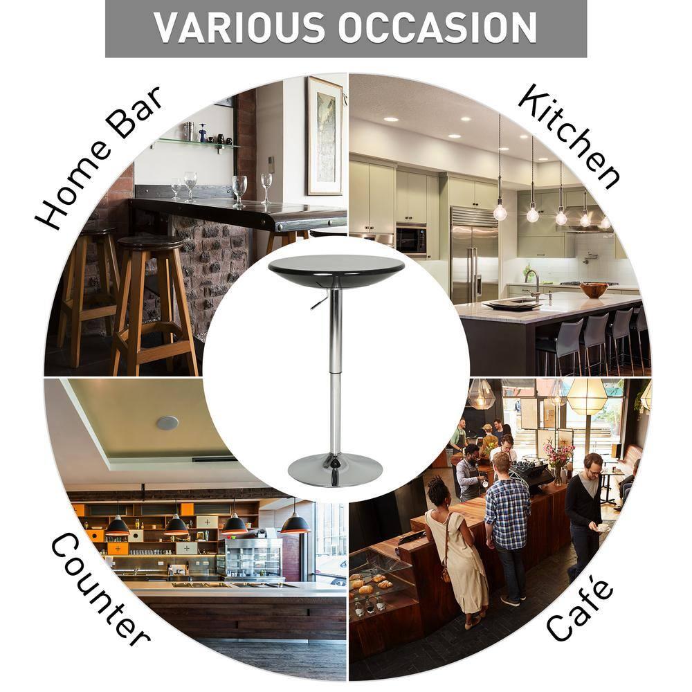 HOMCOM 24.5" Round Cocktail Bar Table Metal Base Tall Bistro Pub Desk Adjustable Counter Height Black Silver