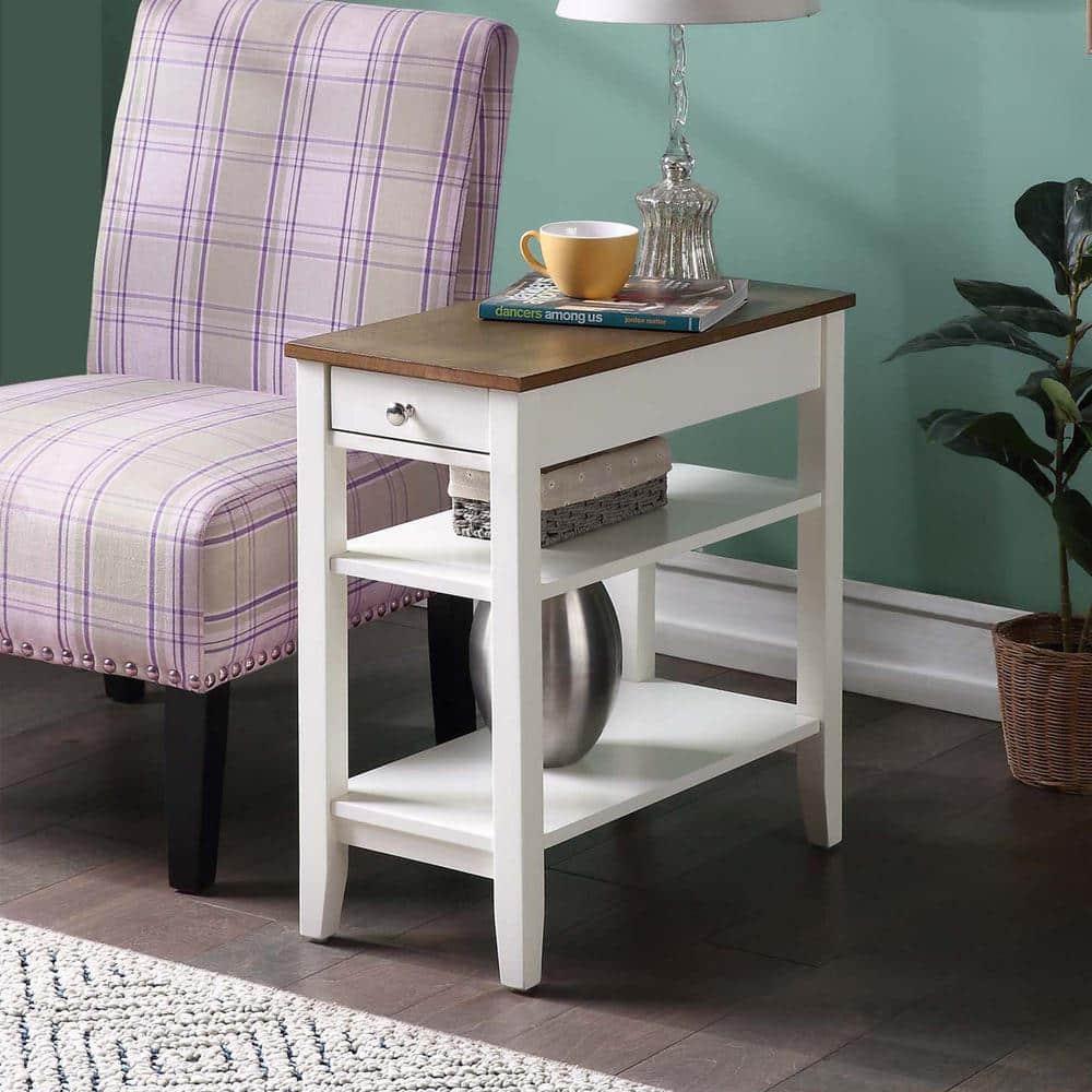 Convenience Concepts American Heritage 1 Drawer Chairside End Table with Shelves, Driftwood/White