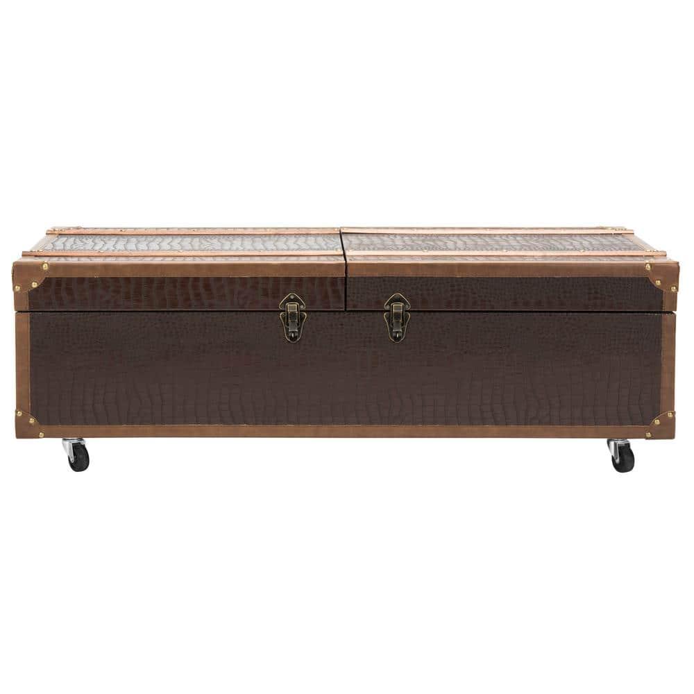 SAFAVIEH Zoe Modern Animal Print Storage Coffee Table with Wine Rack, Brown
