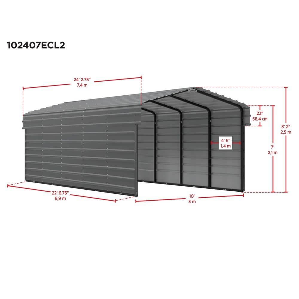 Arrow Arrow Steel Carport with 2 Side Wall Kits, 10X24X07