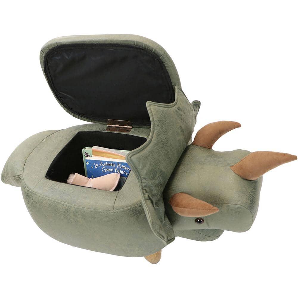 Critter Sitters Critter Sitters 15-In. Seat Height Green Triceratops Dinosaur Animal Shape Storage Ottoman Stool