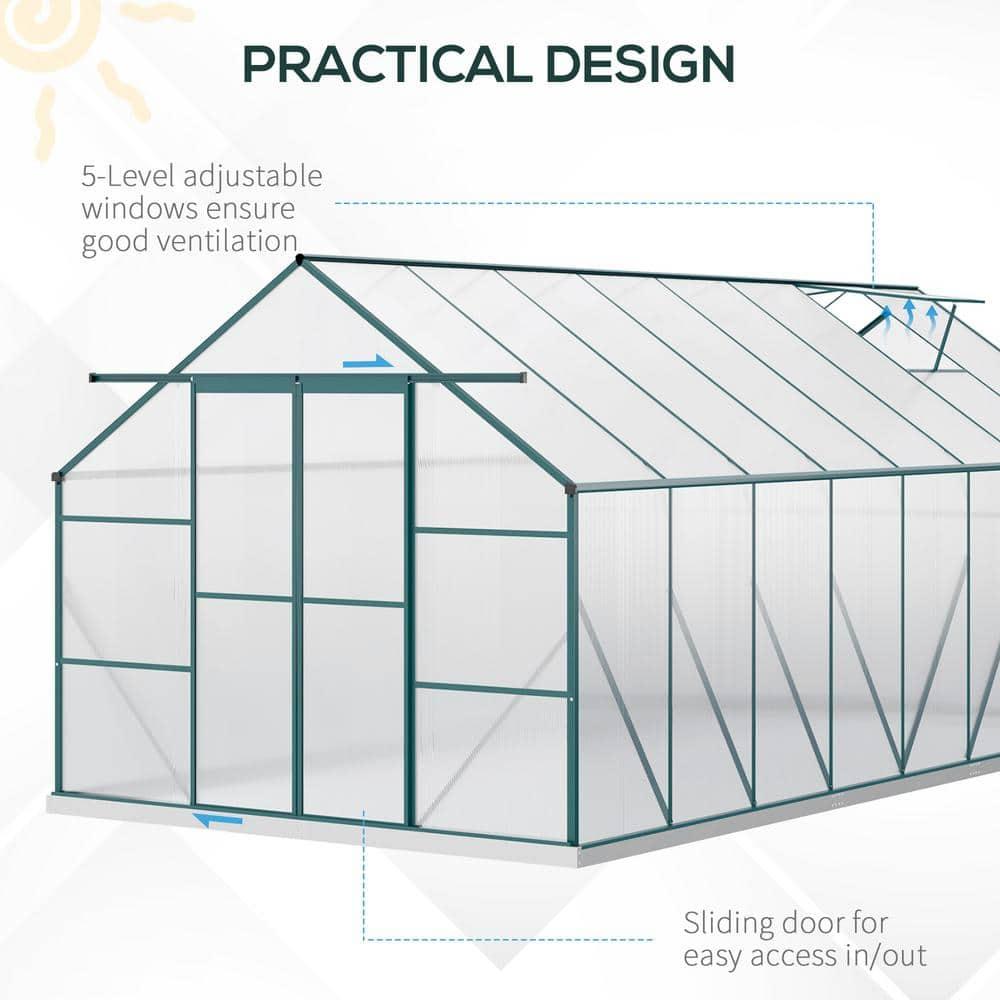 Outsunny 16' X 8' Aluminum Greenhouse Polycarbonate Walk-In Garden Greenhouse Kit With Adjustable Roof Vent, Rain Gutter And Sliding Door For Winter, Clear