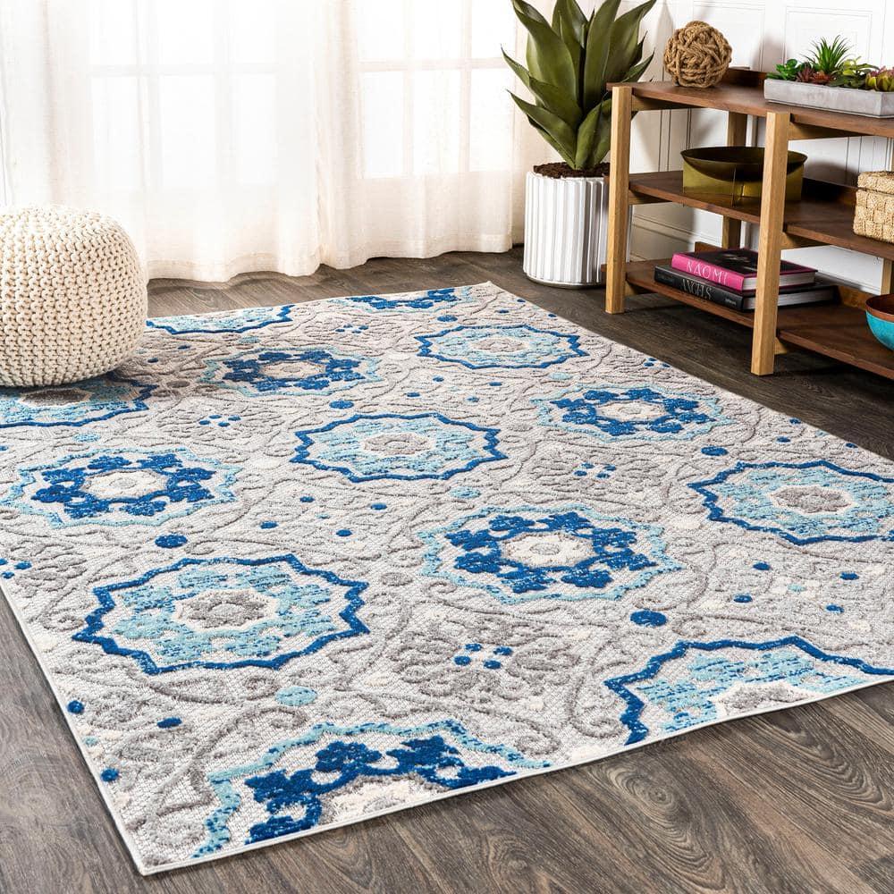 8'x10' Mediterranean Medallion Indoor/Outdoor Area Rug, Blue/Gray - JONATHAN Y