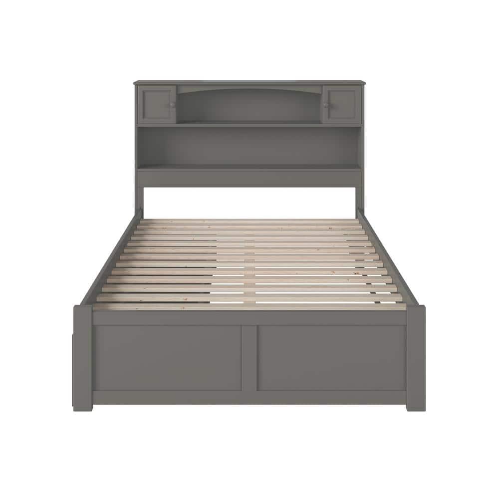 Newport Platform Bed with Flat Panel Foot Board and 2 Urban Bed Drawers, Full, Gray