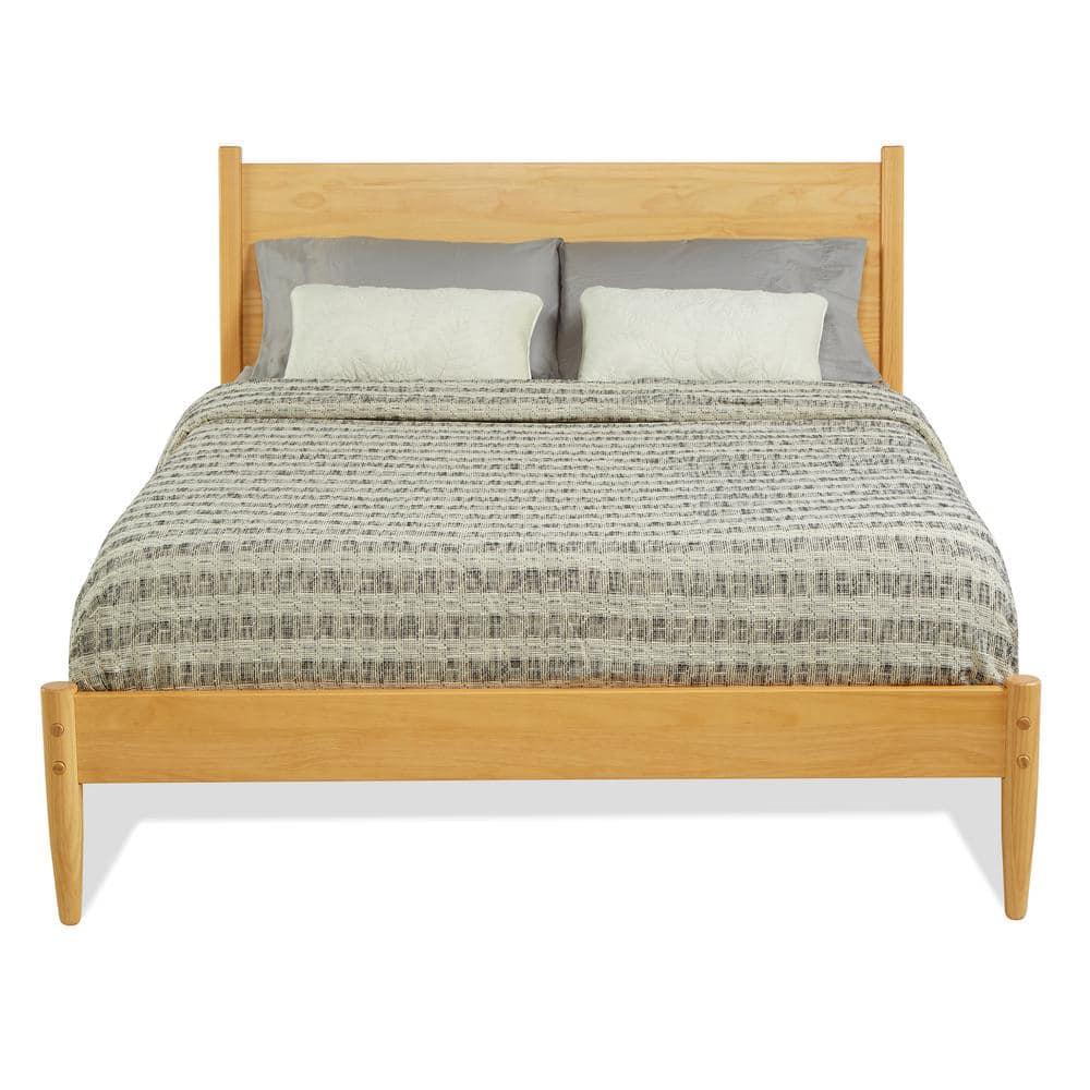 Camaflexi Mid Century Platform Bed Wood Panel Bed Frame with Headboard, King, Scandinavian Oak