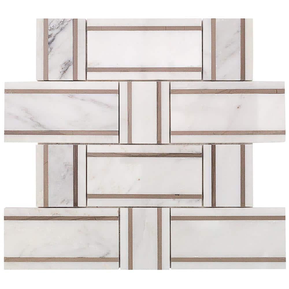 Mingle Random Sized Marble Basketweave Mosaic Wall Tile