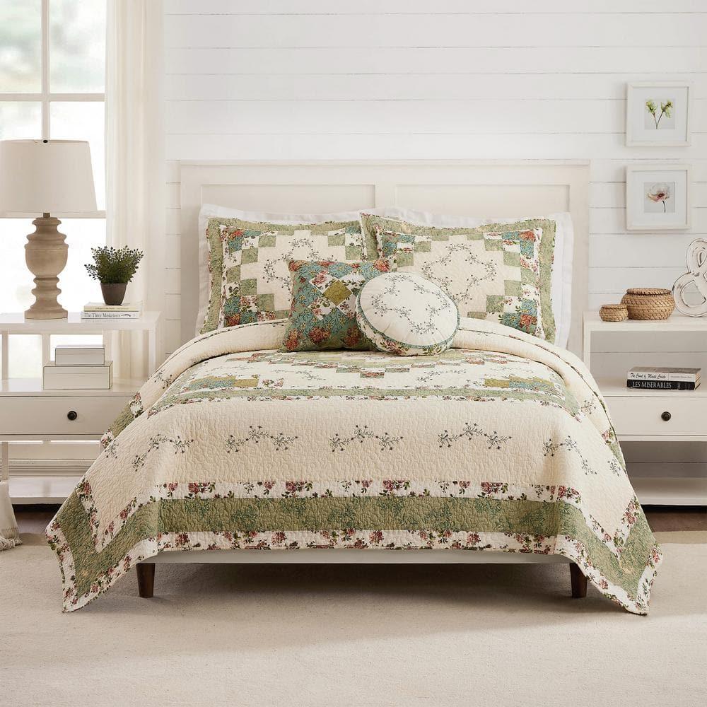 Olivia Floral Embroidered Patchwork 3-Piece Quilt Set