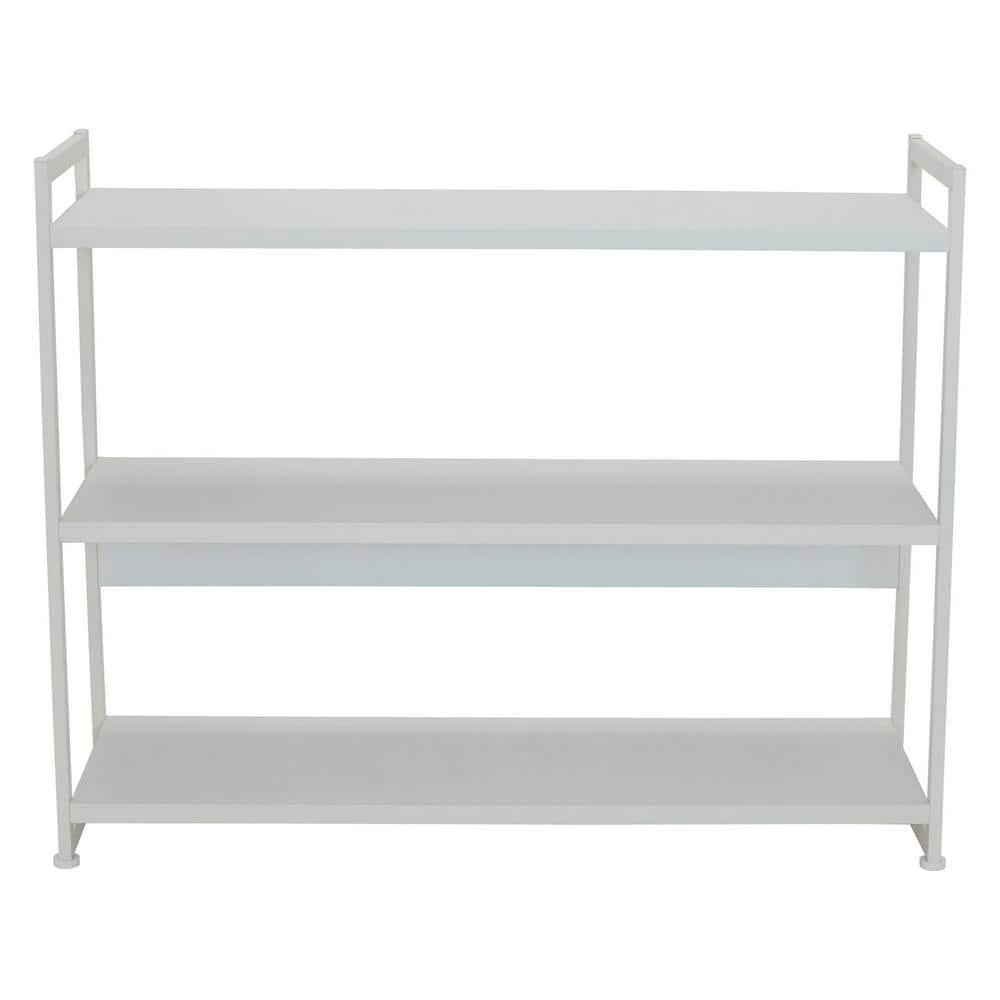Household Essentials Jamestown Wide 3 Shelf Open Storage Bookshelf Scandinavian White and White Metal