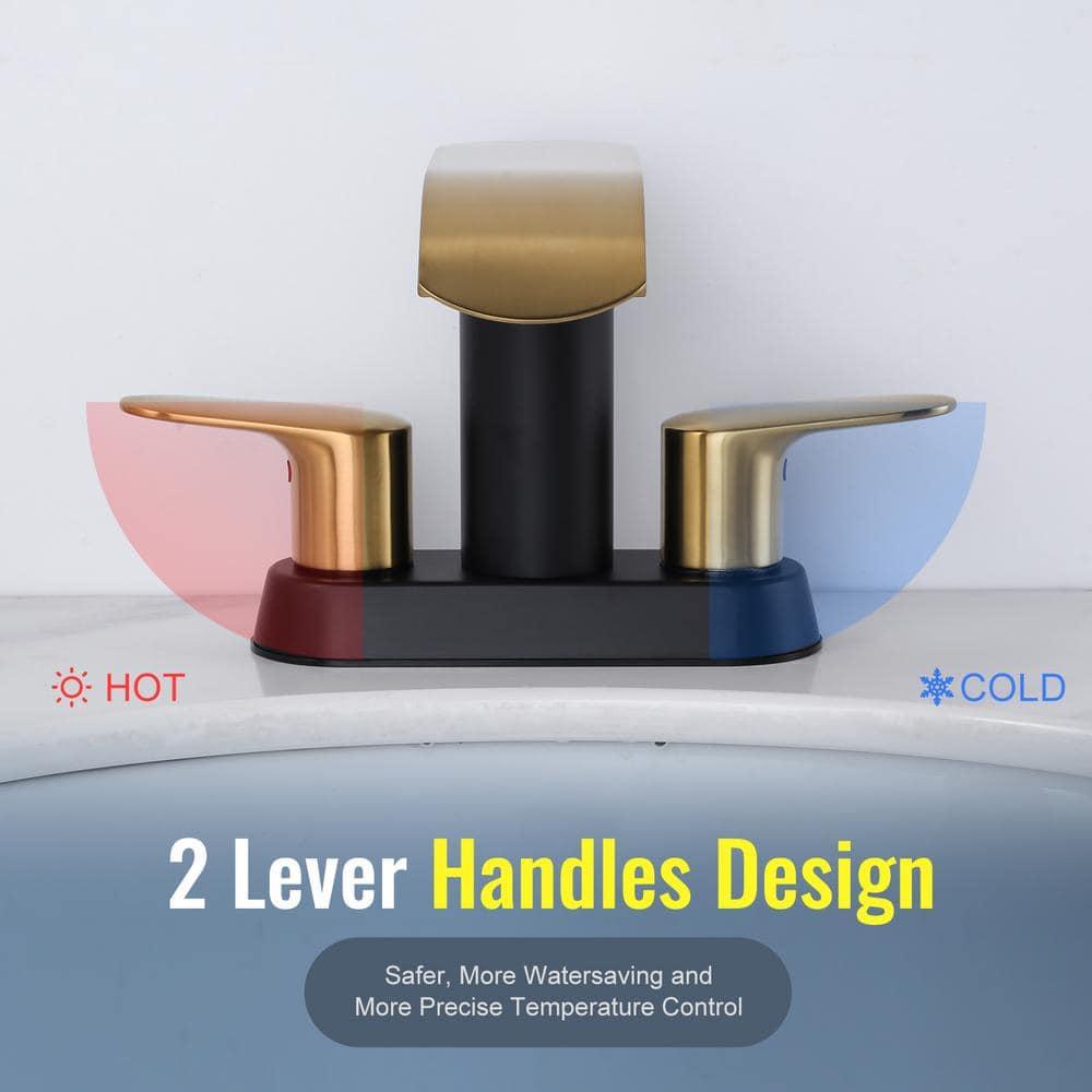 Aleasha 4-inch Centerset Double Handle Waterfall Bathroom Sink Faucet with Pop-up Drain Kit AL-2C69GB