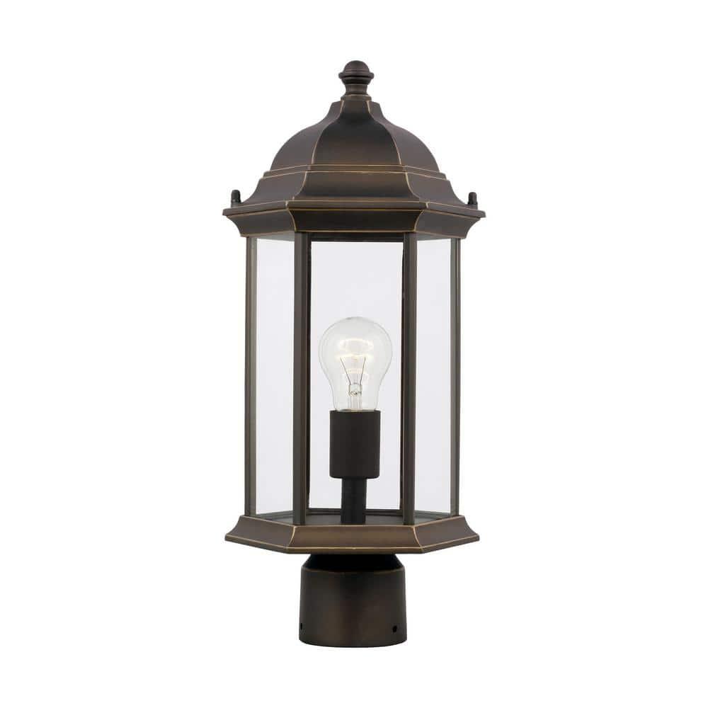 Antique Bronze Outdoor Post Lantern with Clear Glass Shade