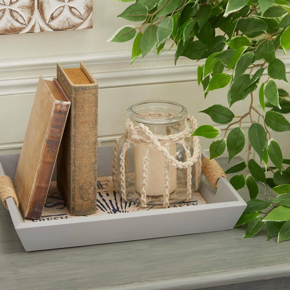 DecMode Clear Glass Decorative Candle Lantern with Rope Handle