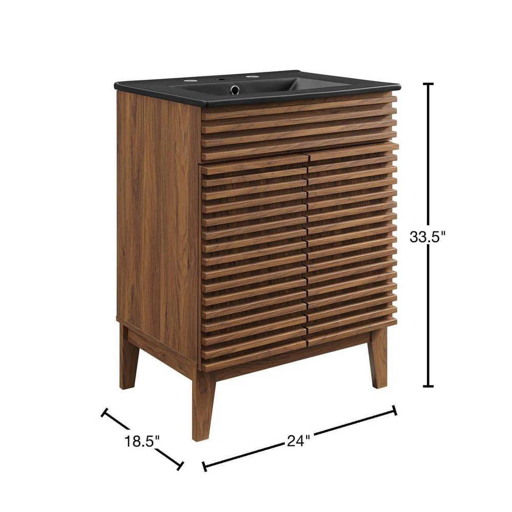 Modway Render 24" Modern Wood Bathroom Vanity in Walnut/Black