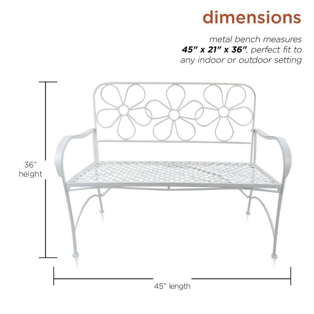 36" x 45" Daisy Metal Garden Bench White - Alpine Corporation