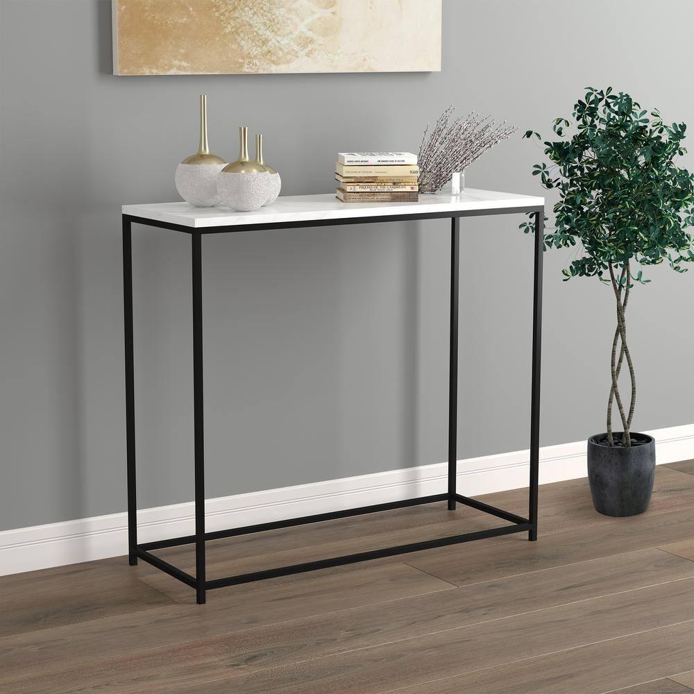 28" Black Marble and Metal Console Table