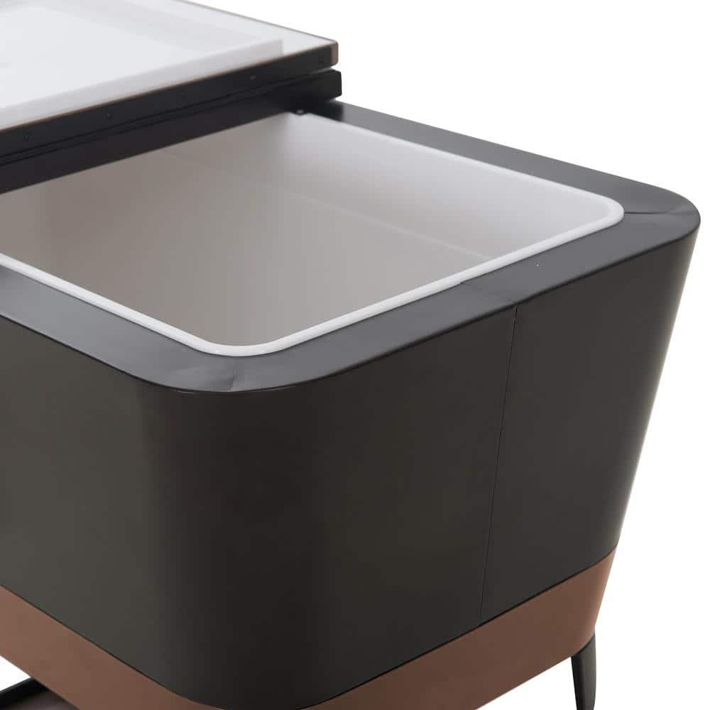 Sunjoy Durant 80-Quart Wood Grain Finish Metal Rolling Ice Chest Cooler Cart with Storage Shelf, Steel Bottle Opener, and Lockable Wheels