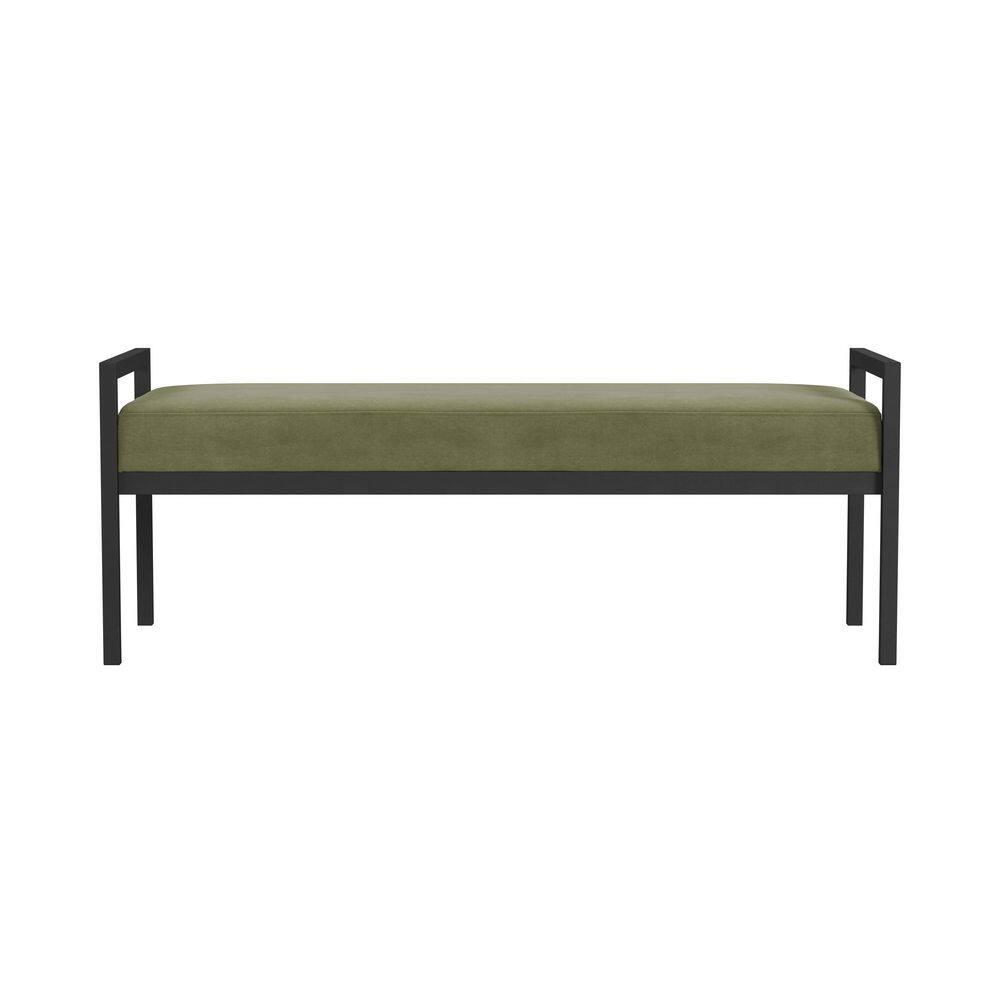 Modern Metal Bench Light Sage Green- HomePop: Velvet Upholstered, Entryway & End of Bed Seating
