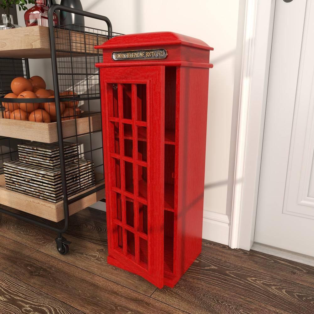 DecMode 11" x 30" Red Wooden London Telephone Booth 2 Shelf Storage Unit, 1-Piece