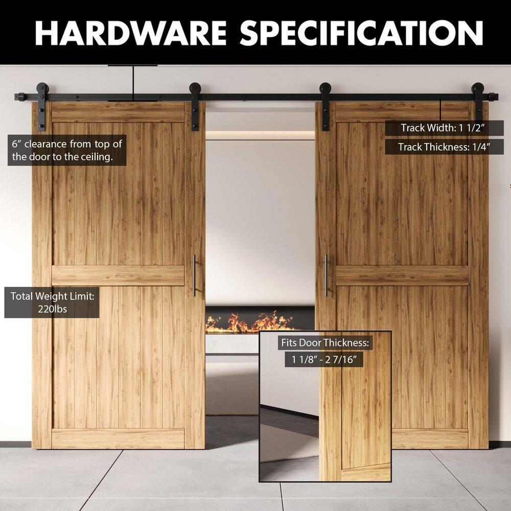 Homacer Black Rustic Sliding Barn Door Hardware Kit, for Two/Double Doors, 4ft Long Flat Track, Straight Design Roller, Heavy Duty, for Interior & Exterior Use