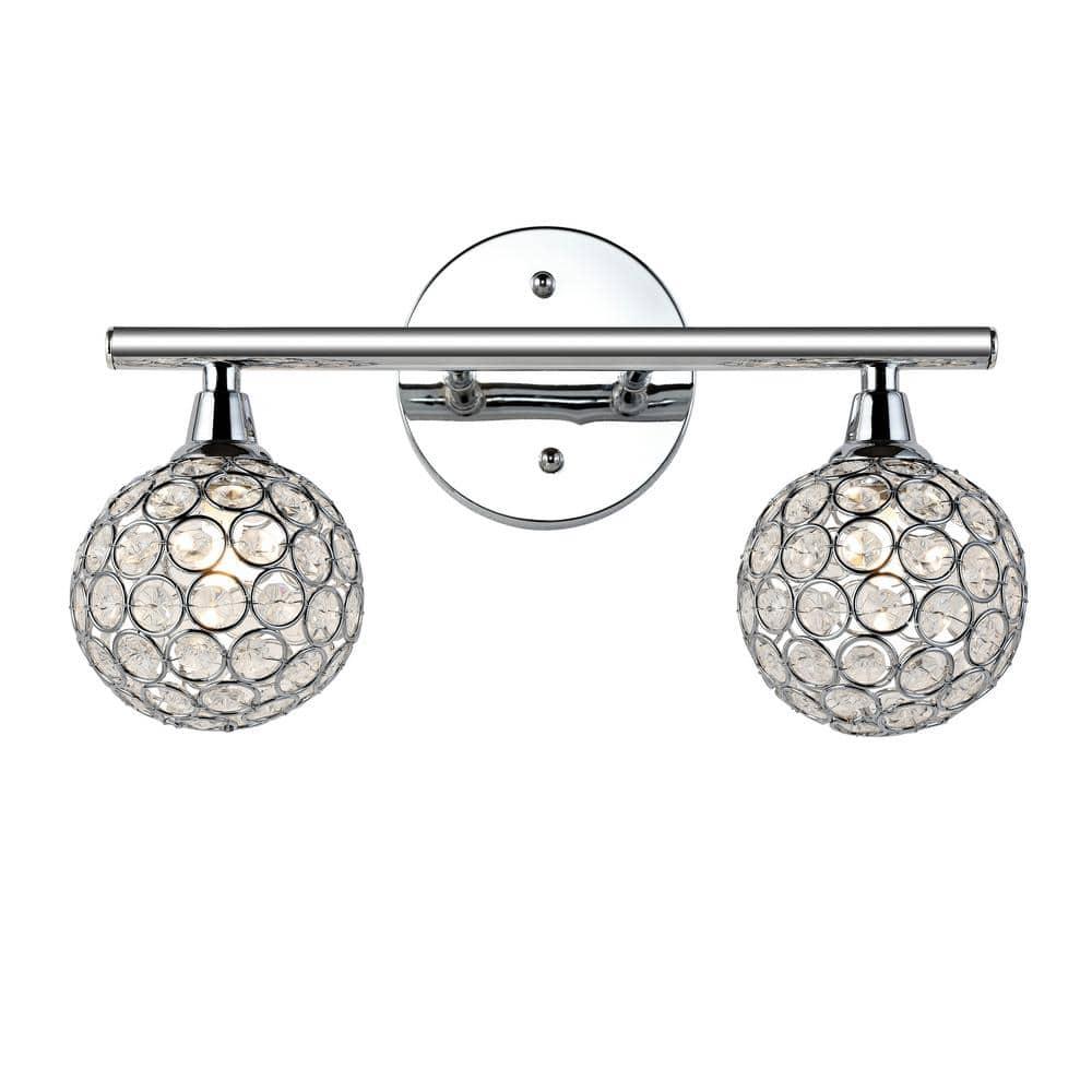 Maeve 13" 2-Light Iron/Glass Contemporary Glam LED Vanity Light, Chrome