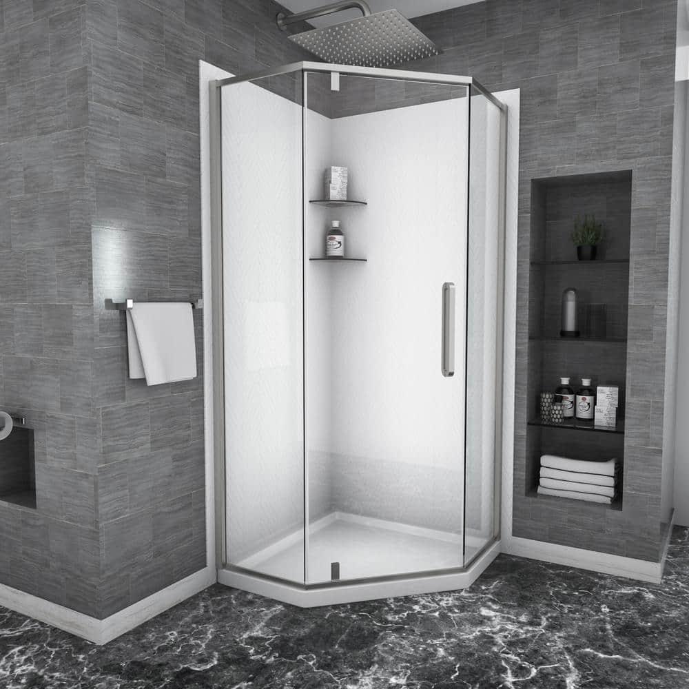 REDmintss Shower Door 34-1/8" X 72" Semi-Frameless Neo-Angle Hinged Shower Enclosure AGLBX06527A
