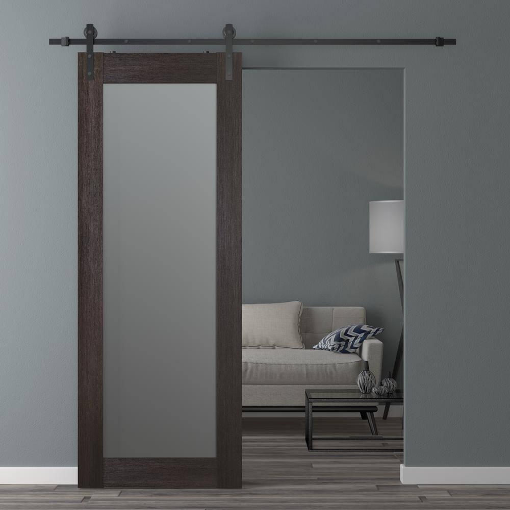 Belldinni Avon 207 Solid Manufactured Wood and Glass Paneled Prefinished Barn Door with Installation Hardware Kit